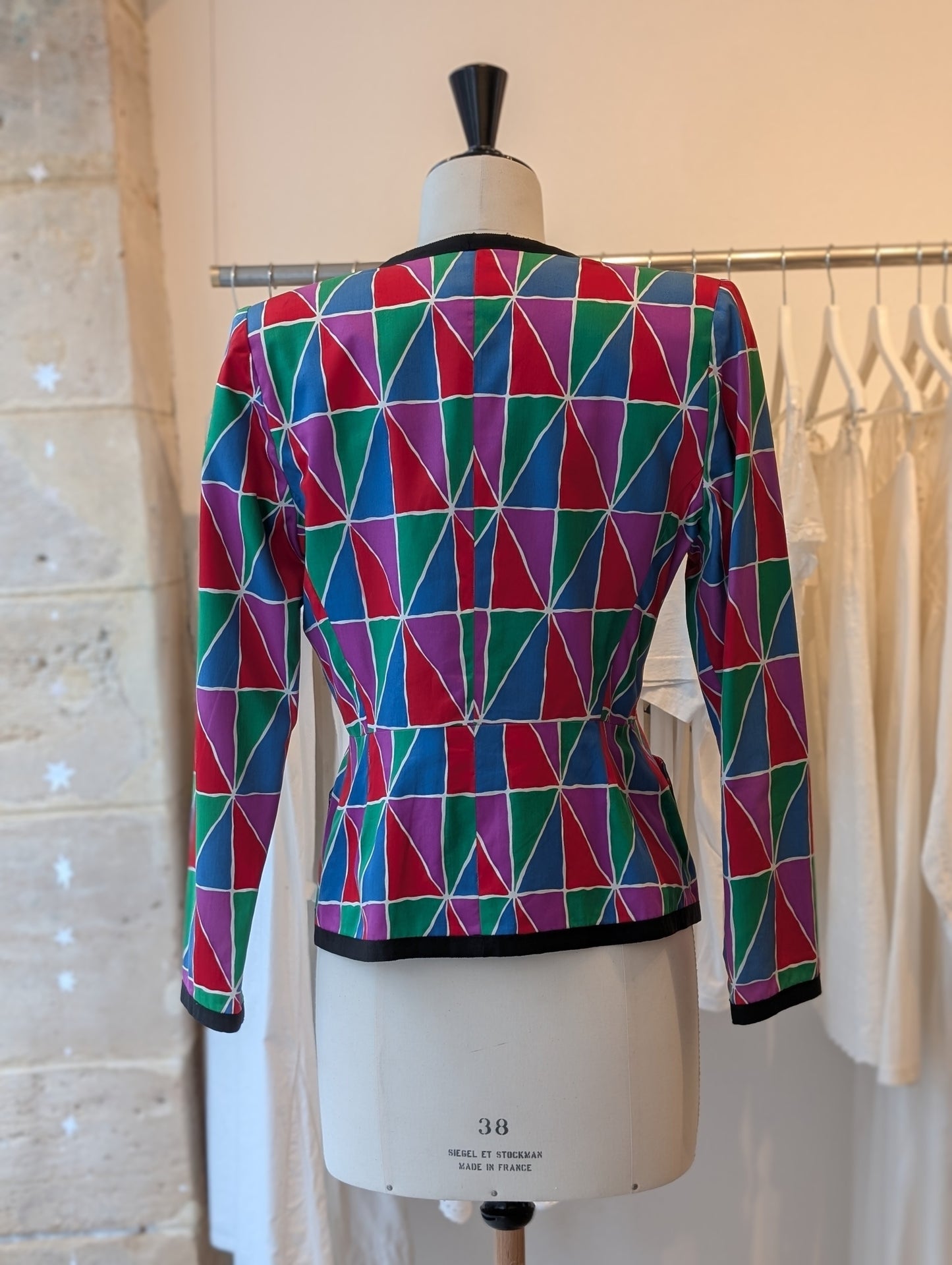 SS 1988 Yves Saint Laurent runway piece cotton harlequin jacket