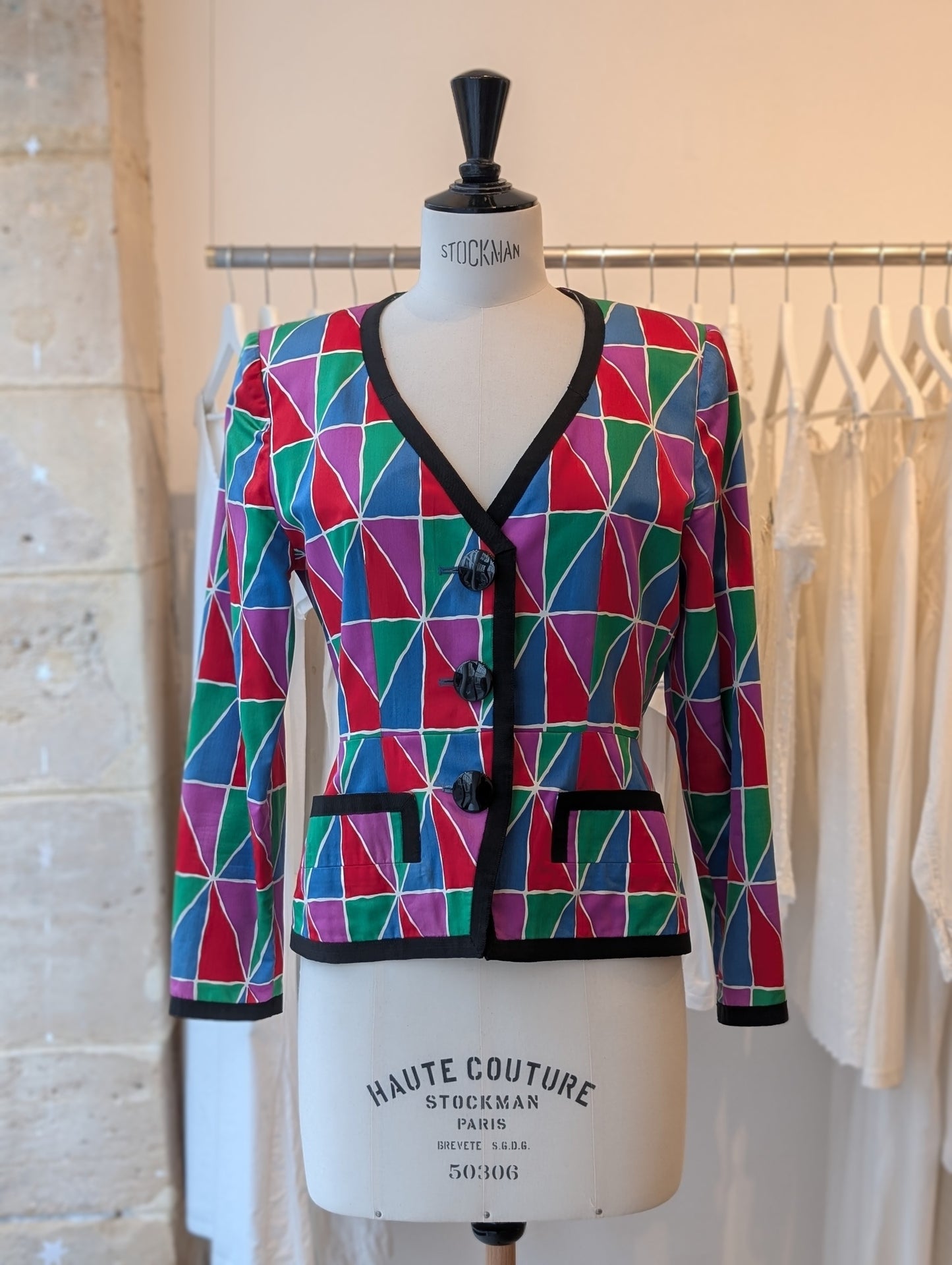 SS 1988 Yves Saint Laurent runway piece cotton harlequin jacket
